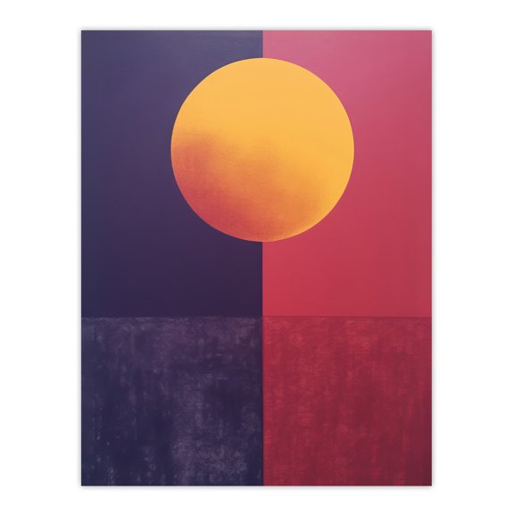 Sunset On Plum Abstract Geometric Sky Changing Colours Purple Orange Oil Painting Extra Large XL Wall Art Poster Print
