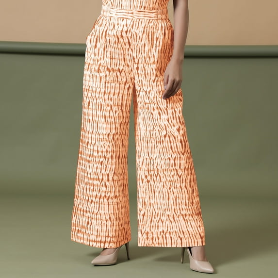 Sunset Orange Shibori Tie-Dye Cotton Wide Legged Elasticated Pant
