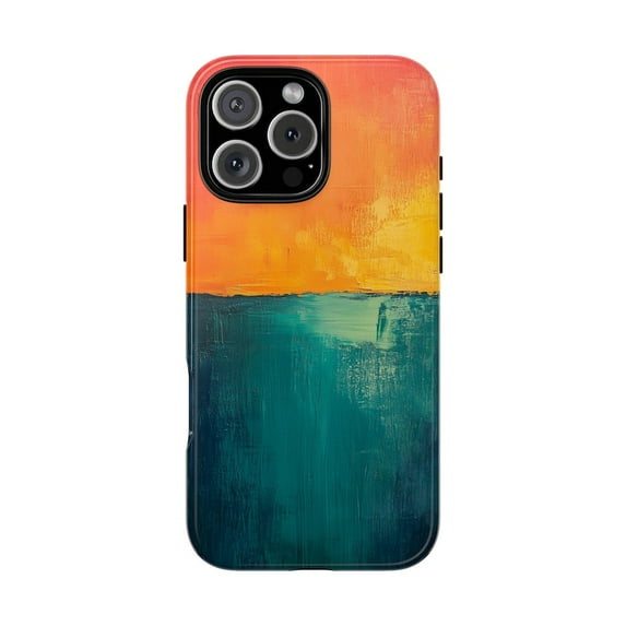 Sunset Orange Teal Gradient Horizon Brushed Painting Phone Case with iPhone 11 to 17 Pro Max