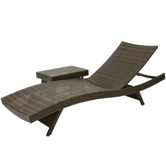 Sunset Outdoor Brown Wicker Adjustable Chaise Lounge and Table Set