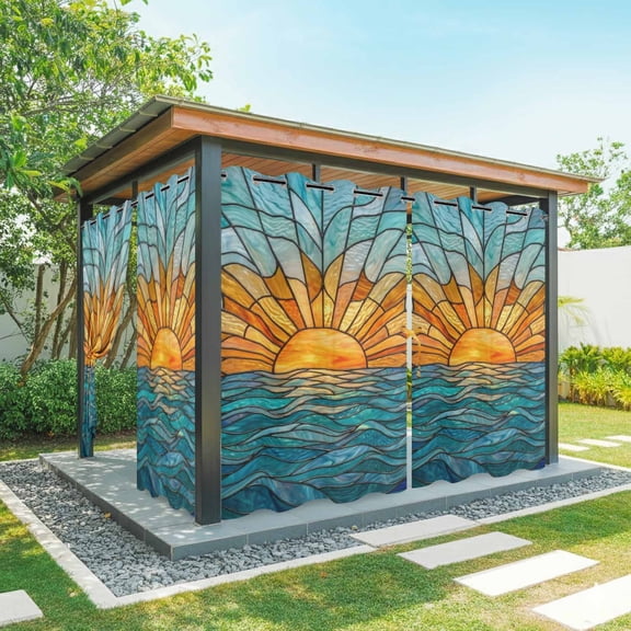 Sunset Outdoor Curtains for Patio, Nature Ocean Waves Coastal Sunshade Privacy Drapes Grommet Waterproof Outside Curtains for Porch/Cabana/Balcony 54"x 108", 2 Panel