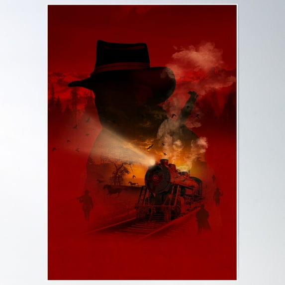 Sunset Outlaws - Wild West Train Robbery Gang Poster Wall Art, Modern Wall Decor For Living Room Bedroom, 24x36 UNFRAMED