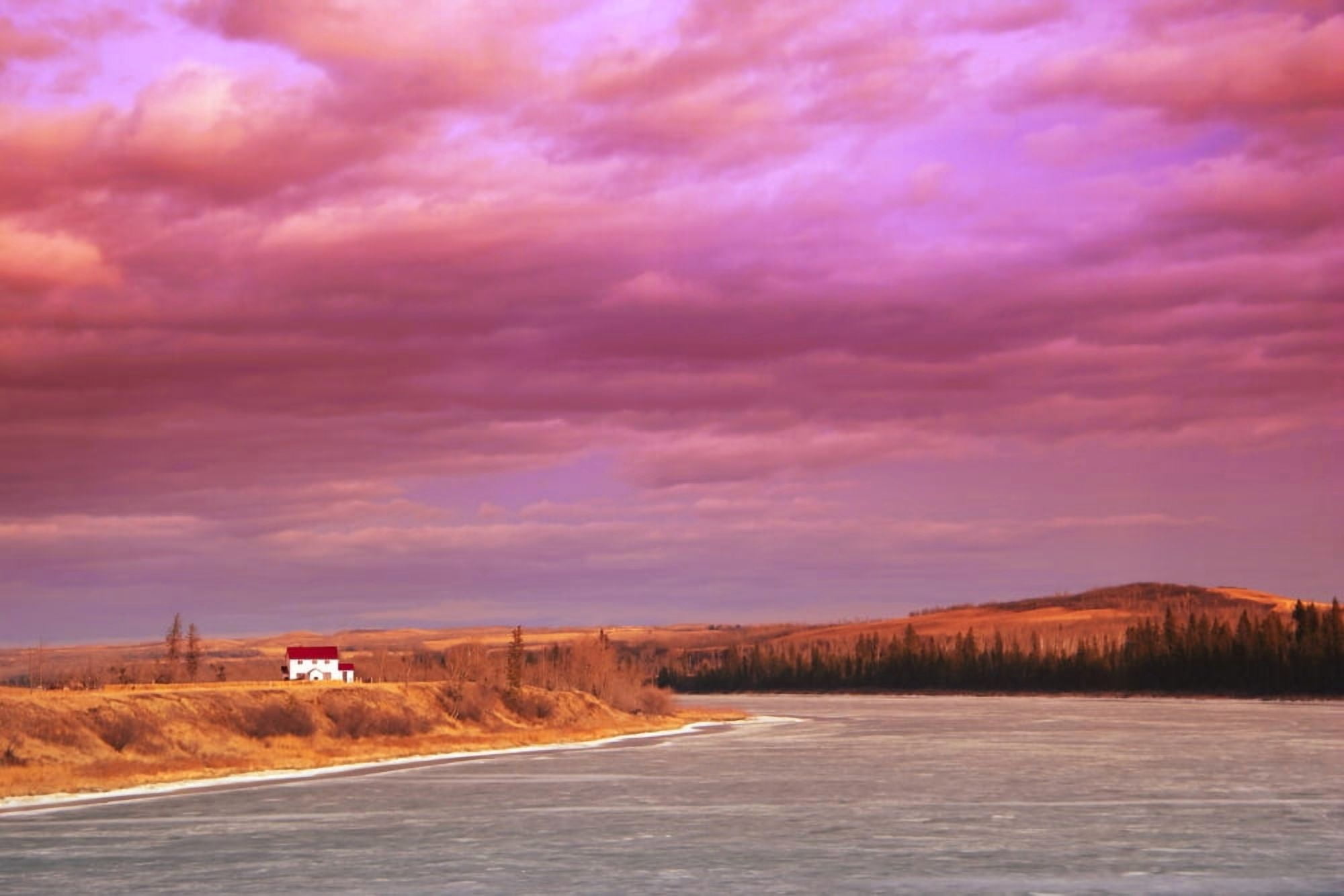 Sunset Over A River Canvas Art - Stephen Kiers Design Pics (17 x 11)