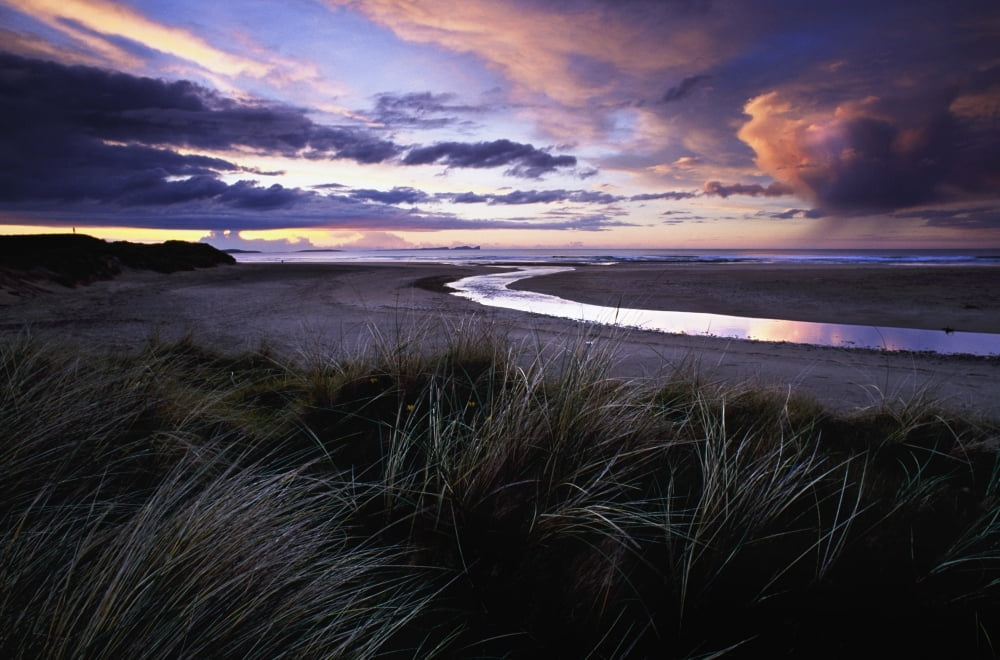 Sunset Over Beach Canvas Art - Gareth McCormack Design Pics (36 x 24)