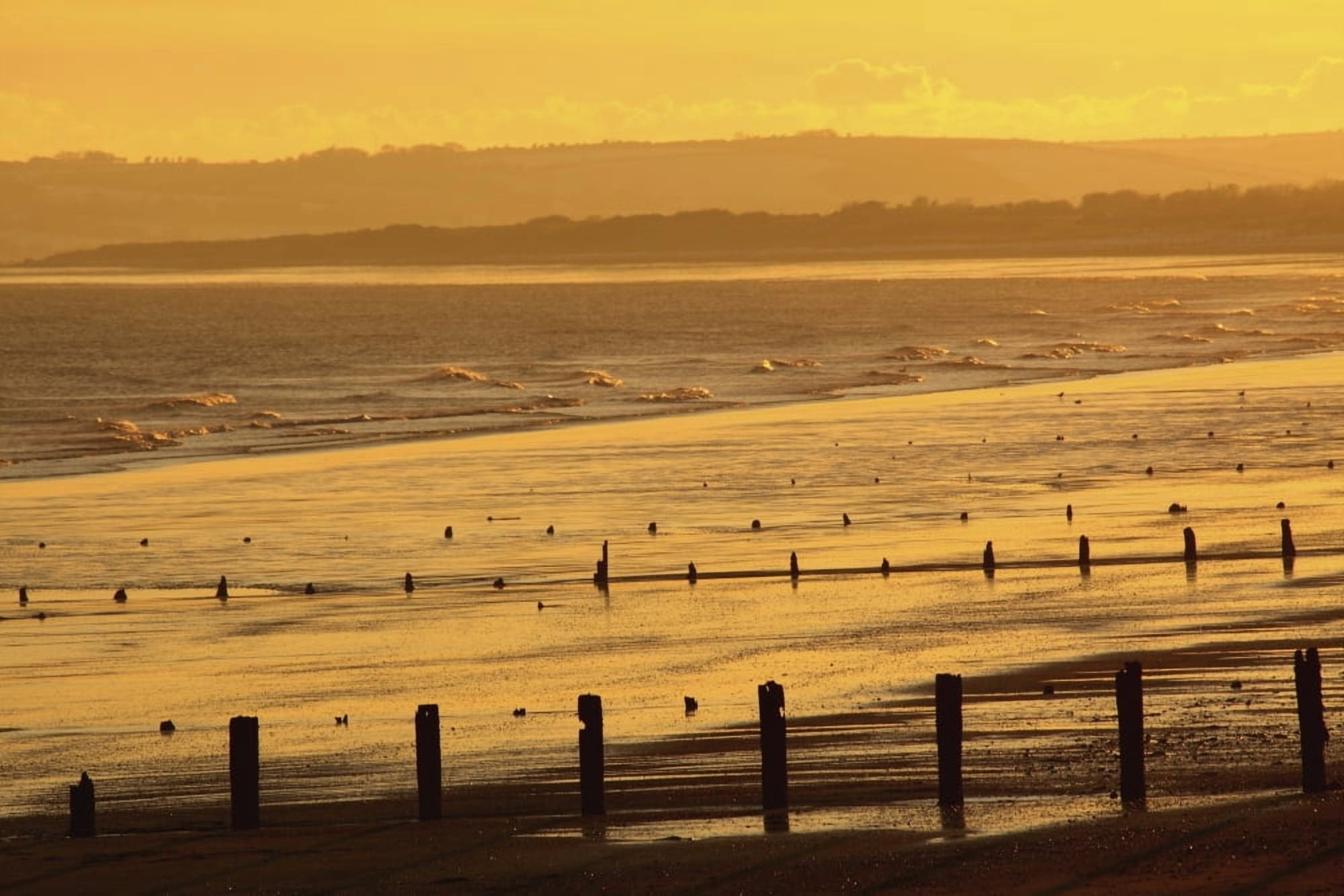Sunset Over Beach In Winter Youghal Beach East Cork Ireland Canvas Art - Trish Punch Design Pics (19 x 12)