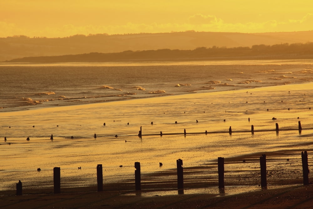 Sunset Over Beach In Winter Youghal Beach East Cork Ireland Canvas Art - Trish Punch Design Pics (38 x 24)