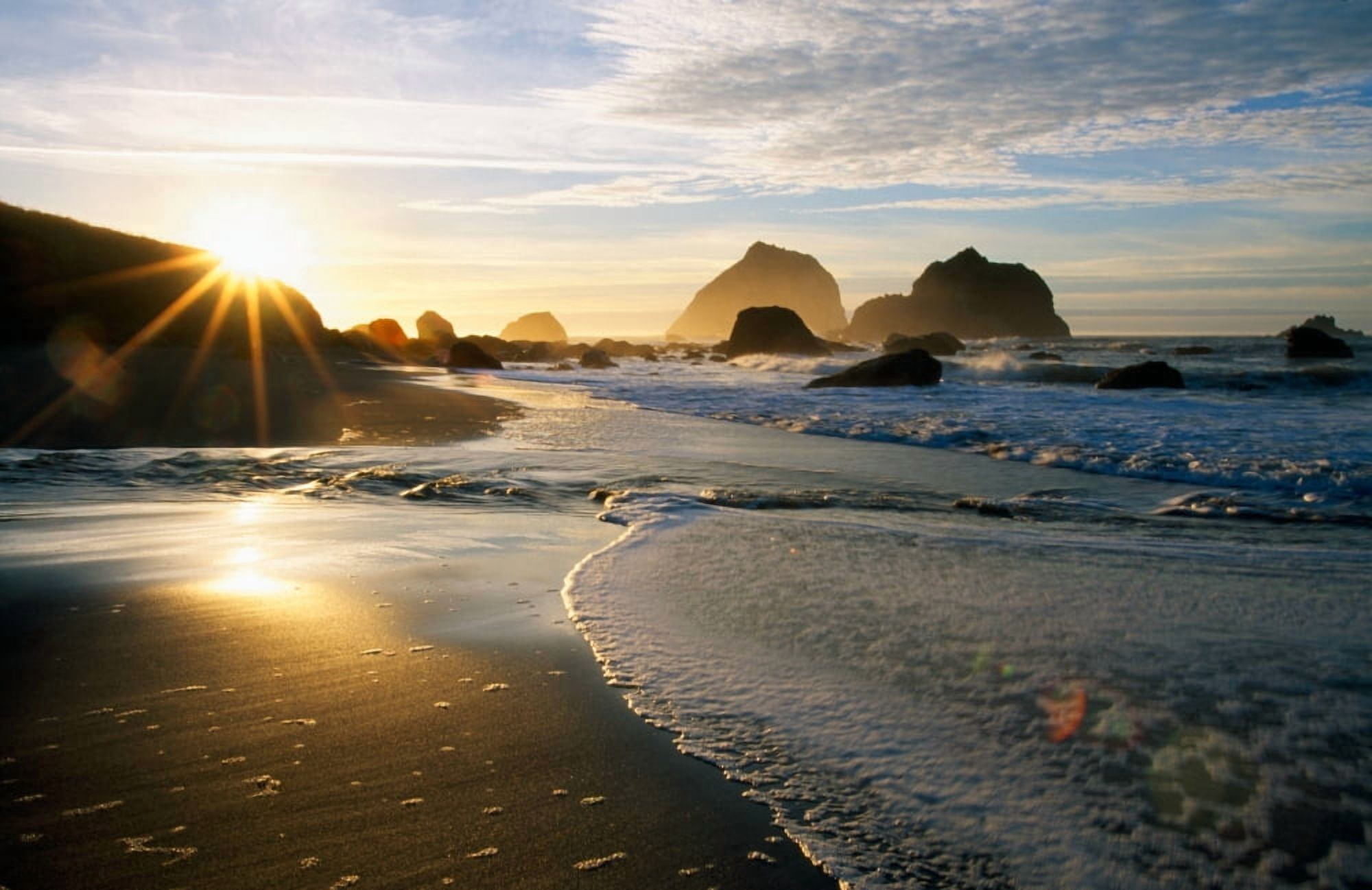 Sunset Over Beach Scene Canvas Art - Panoramic Images (36 x 12)