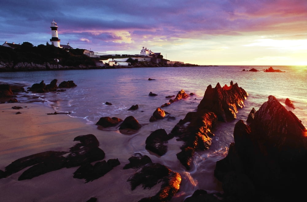 Sunset Over Beach With Lighthouse Canvas Art - Gareth McCormack Design Pics (18 x 12)