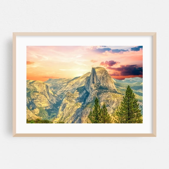 Sunset Over Half Dome - California Photography Oak Framed Wall Art Print 12 x 18 inches