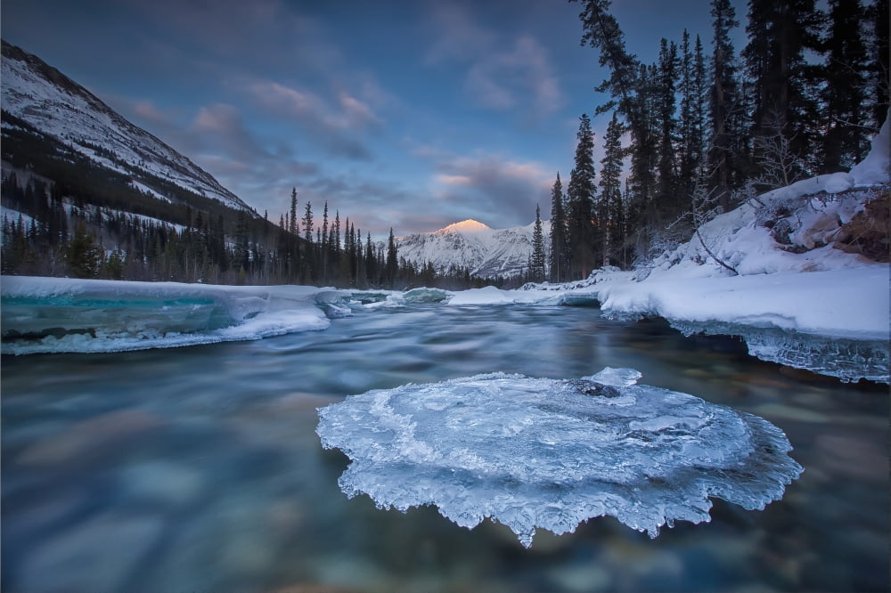 Sunset Over Ice-Covered Rock In Wheaton River Yukon Canada Canvas Art - Robert Postma Design Pics (36 x 24)