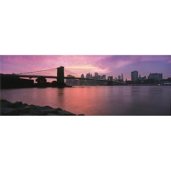Sunset Over Lower Manhattan & Brooklyn Bridge Poster Print, 36 x 12