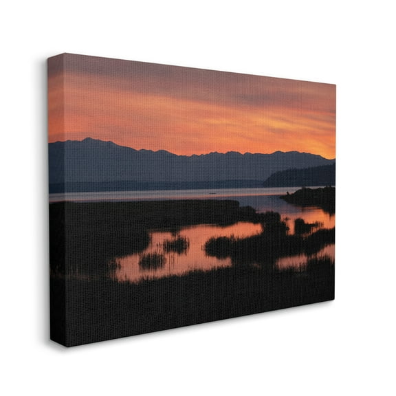 Stupell Industries Sunset over Marsh Land with Mountain Line,24 x 30,Designed by Nancy Crowell