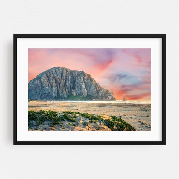 Sunset Over Morro Rock - Morro Bay California Photography Black Framed Wall Art Print 20 x 30 inches