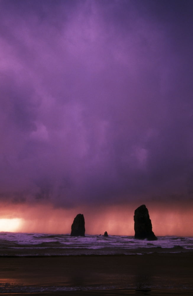 Sunset Over Needles On The Ocean At Cannon Beach Canvas Art - Natural Selection Craig Tuttle Design Pics (24 x 36)