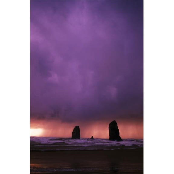 Sunset Over Needles On The Ocean At Cannon Beach Poster Print by Natural Selection Craig Tuttle - 12 x 18