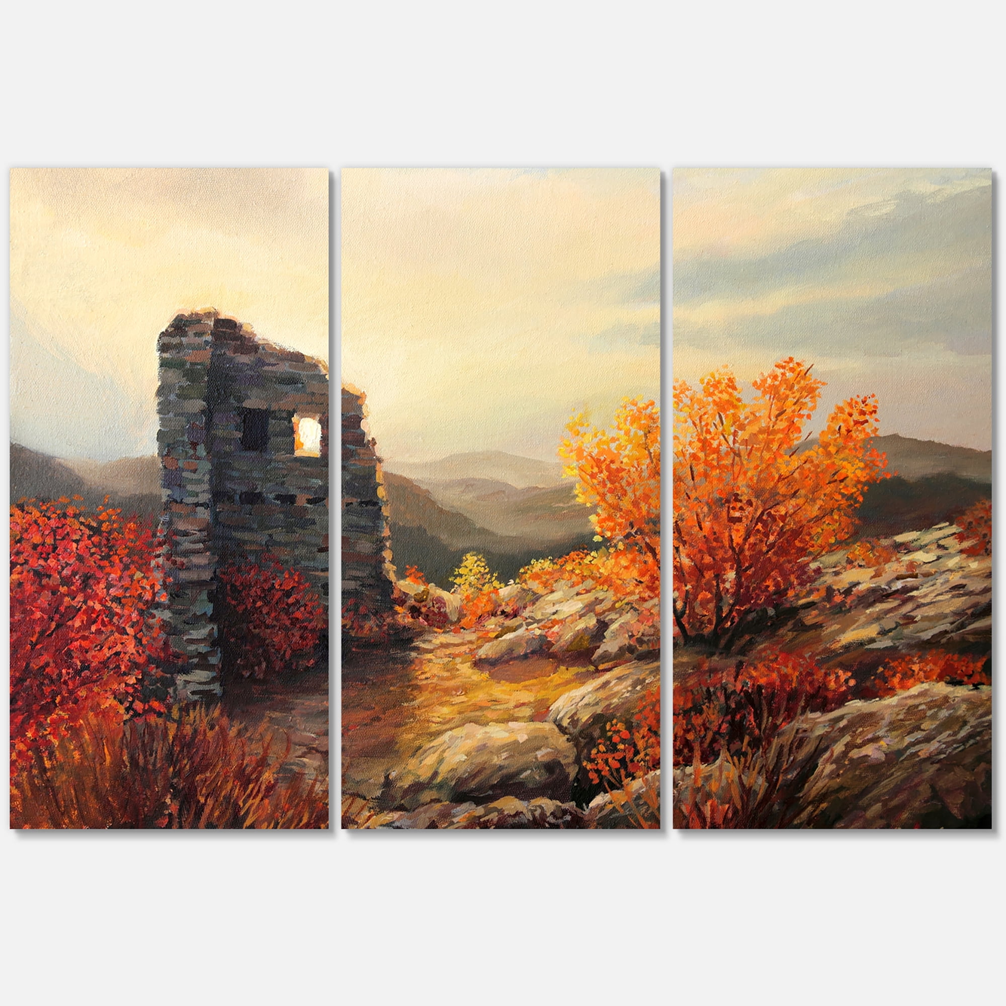 Sunset Over Old Fortress Ruins 28 in x 36 in Painting Canvas Art Print, by Designart