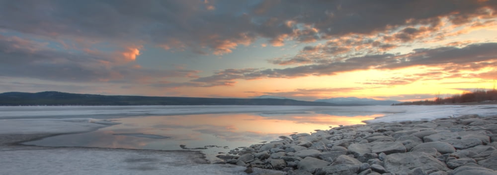 Sunset Over The Ice Of Teslin Lake Yukon Canvas Art - Robert Postma Design Pics (23 x 8)