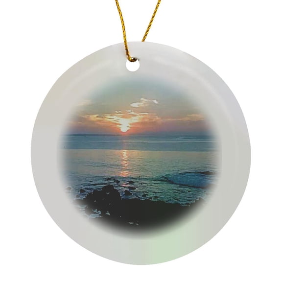 3drose, Sunset over the Sea, Circle Porcelain Ornament