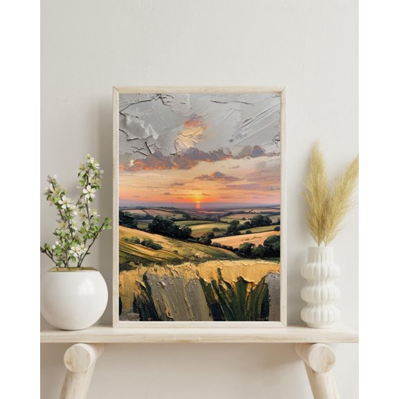 Sunset Over The Valley Werner Bronkhorst Style Graphic Poster Unframed Paper Print
