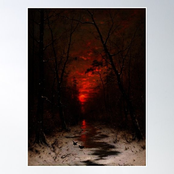 Sunset Over The Winter Forest By Heinrich Gogarten Poster Wall Art, Modern Wall Decor, 24x36 UNFRAMED