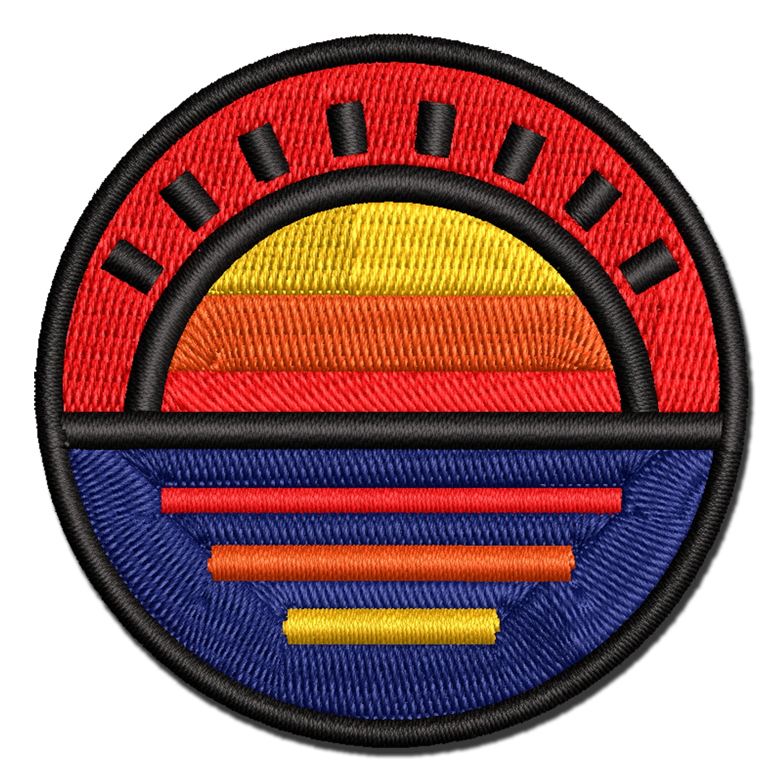 Sunset Over Water Applique Multi-Color Embroidered Iron-On Patch - 3.5 Inch Large