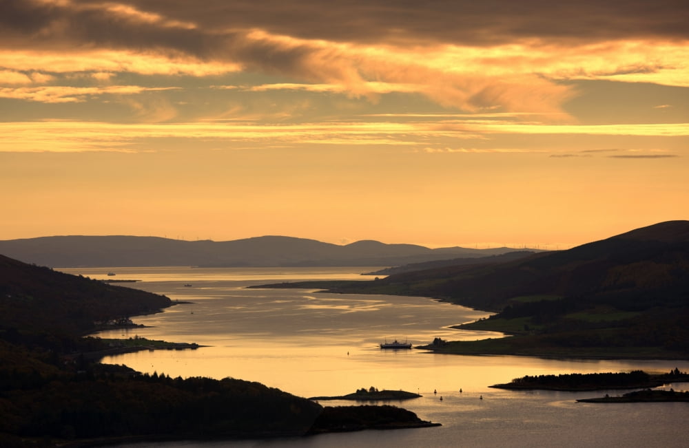 Sunset Over Water Argyll And Bute Scotland Canvas Art - John Short Design Pics (18 x 11)