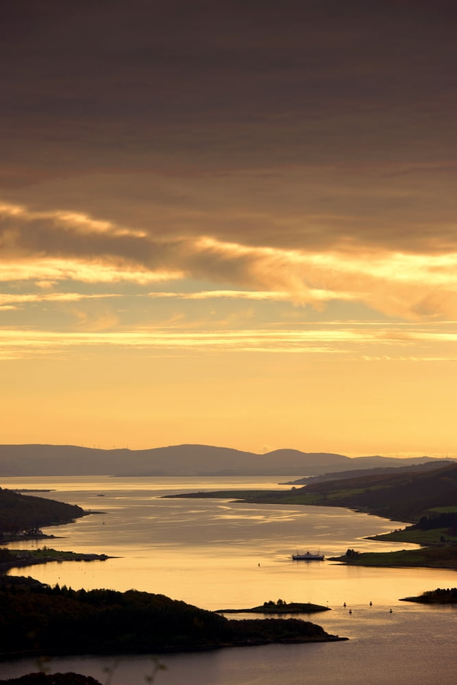 Sunset Over Water Argyll And Bute Scotland Canvas Art - John Short Design Pics (22 x 34)
