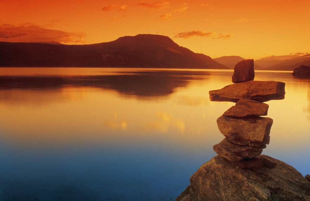 Sunset Over Water Shuswap Lake British Columbia Canada Canvas Art - Don Hammond Design Pics (34 x 22)