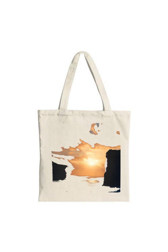 Sunset Over Water Tote Bag - Canvas Multifunctional Reusable Shopping Bag with Serene Cliff Design Perfect for Travel & Parties