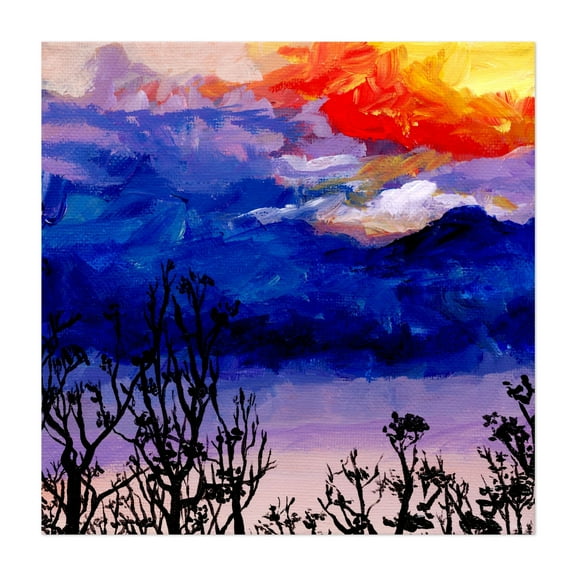 Sunset - Painting Abstract Sunset Silhouette Landscape Nature Scenic Watercolor Unframed Wall Art Print 6 x 6 inches