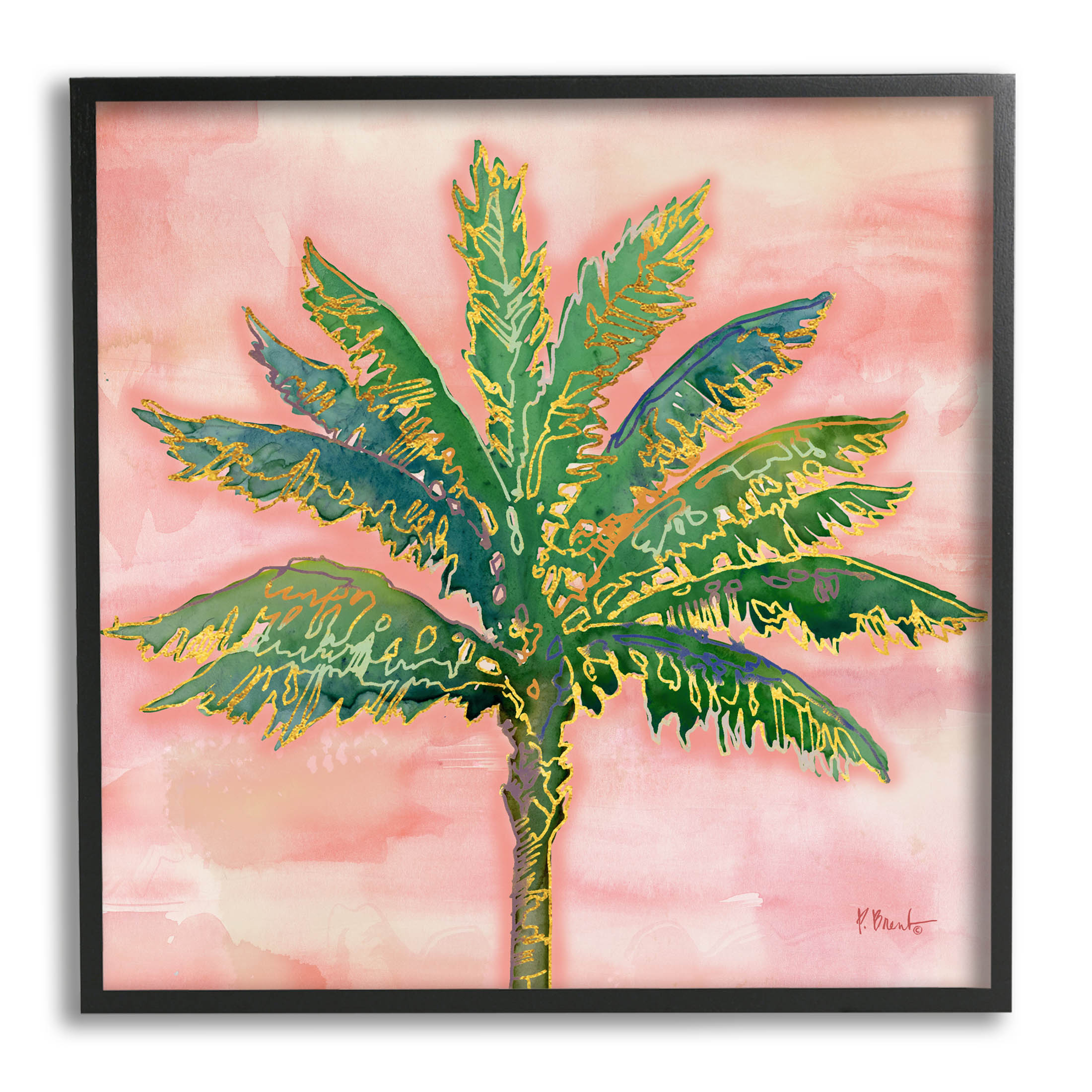 Sunset Palm Tree Glam Detail Botanical & Floral Graphic Art Black Framed Art Print Wall Art