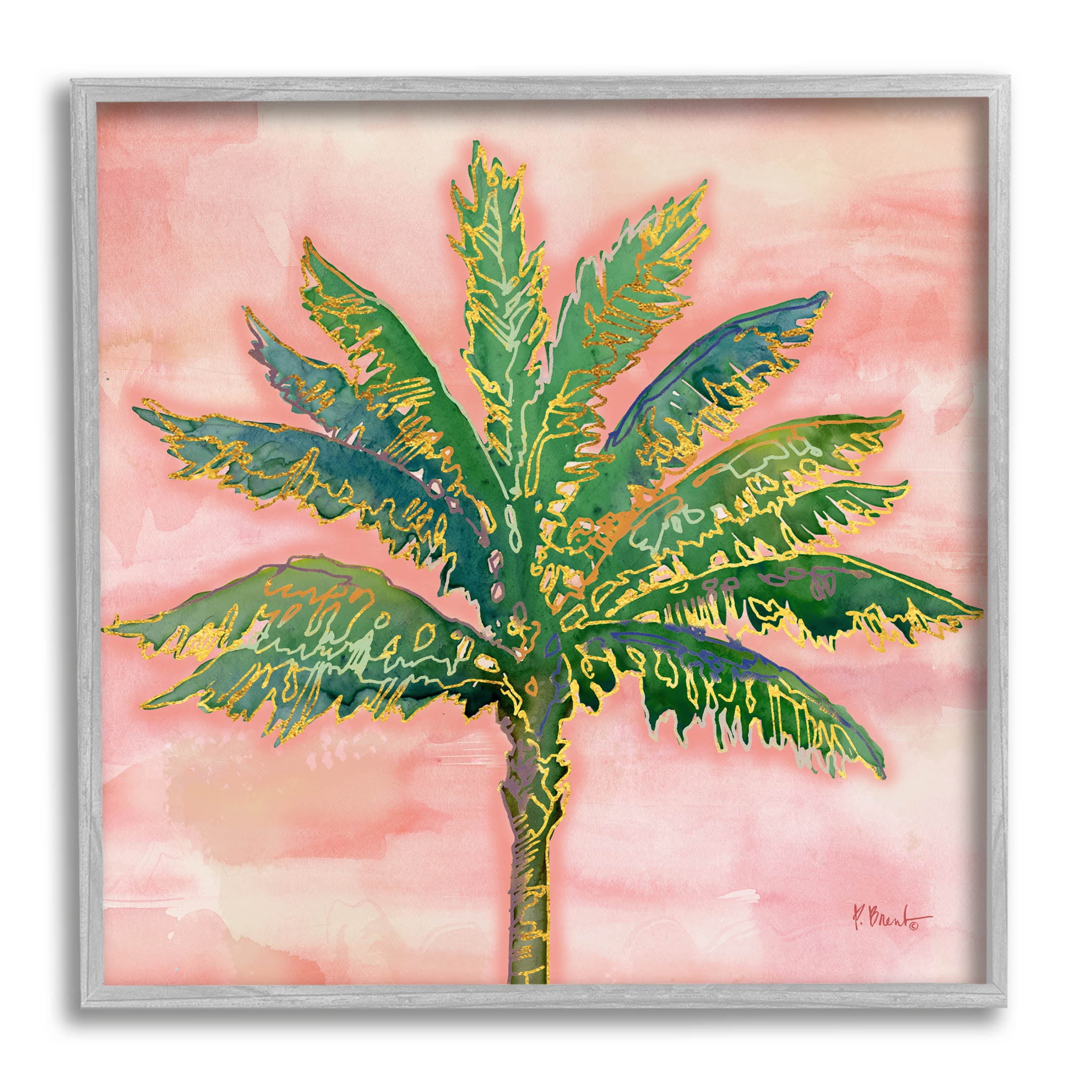 Sunset Palm Tree Glam Detail Botanical & Floral Graphic Art Gray Framed Art Print Wall Art