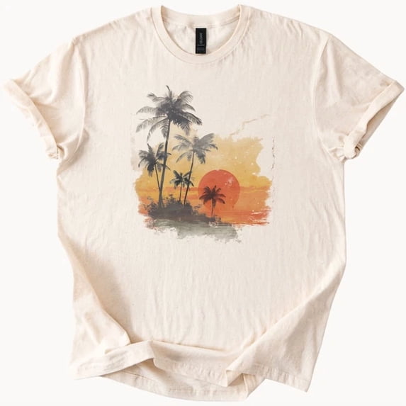 Tree Plan In Graphics Sunset Palm Tree Shirt Tropical Beach Tee Island Graphic - Walmart.com