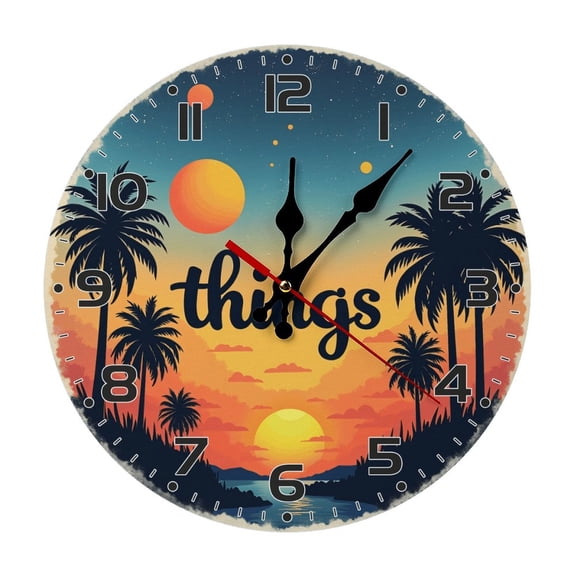 Sunset Palm Trees Beach Wall Clock 10 Inch Silent Non Ticking Round Clock Decoration for Living Room Kitchen Bedroom Bathroom Office Classroom