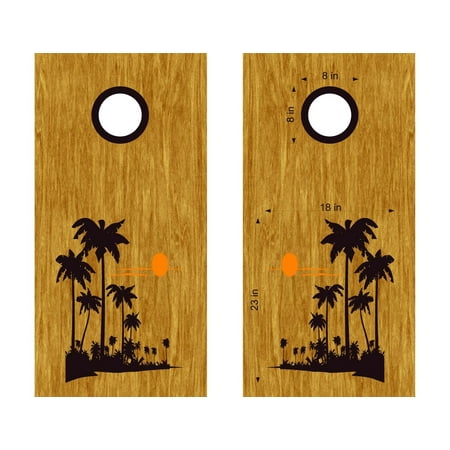 Sunset Palm Trees Beach Wave Cornhole Board Vinyl Decal Sticker