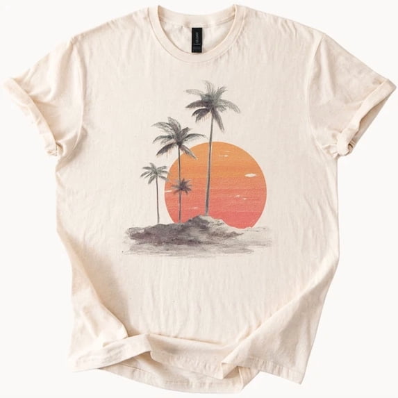 Sammer Weekend Sunset Palm Trees T Shirt Beach Vacation Graphic Tee - Walmart.com