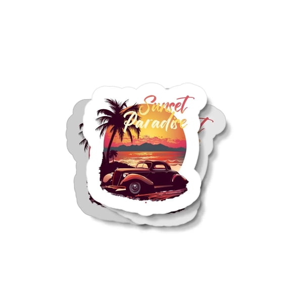 Sunset Paradise Classic Car Waterproof Sticker