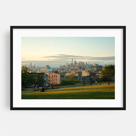 Sunset Park Views, Brooklyn 01 - Brooklyn New York Photography Cityscape Skyline Sunset City Scenic Architecture Black Framed Wall Art Print 5 x 7 inches