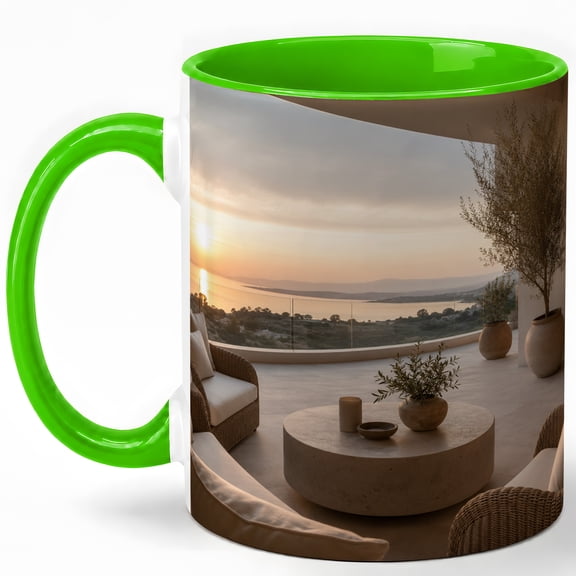 Sunset Patio View 11oz Ceramic Mug, Coastal Home Coffee Cup