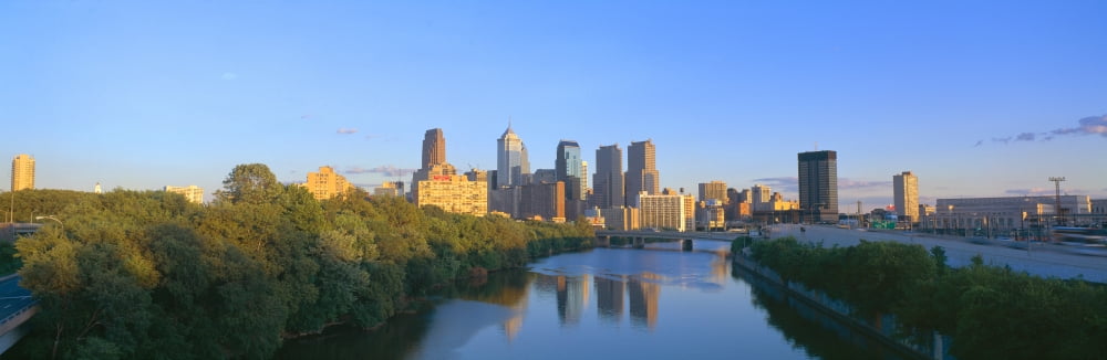 Sunset Philadelphia Pennsylvania Canvas Art - Panoramic Images (36 x 12)