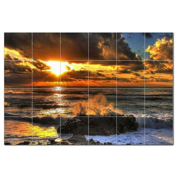 Sunset Photo Ceramic Tile Mural Kitchen Backsplash Bathroom Shower, 405913-XL64