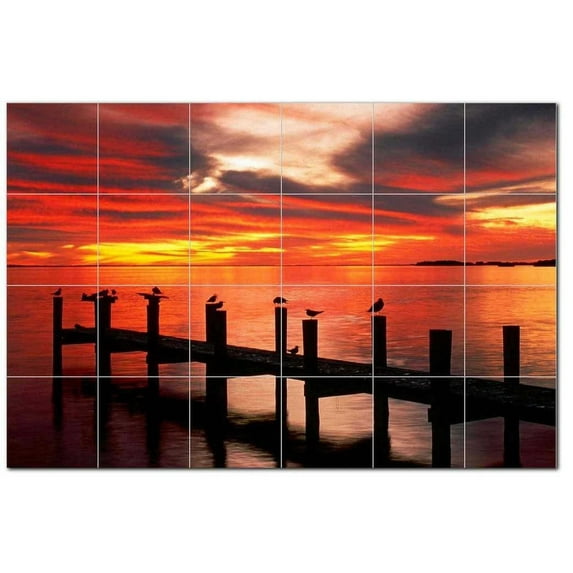Sunset Photo Ceramic Tile Mural Kitchen Backsplash Bathroom Shower, 405916-XL64