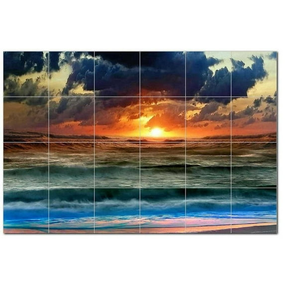Sunset Photo Ceramic Tile Mural Kitchen Backsplash Bathroom Shower, 405922-L64