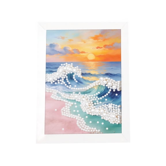 Sunset Pink Beach Ocean Wave Pearl Painting Kit, Full Drill Rhinestone Wall Art Set, Complete DIY Craft Set, Handmade Decor Craft Gift for Adults Beginners
