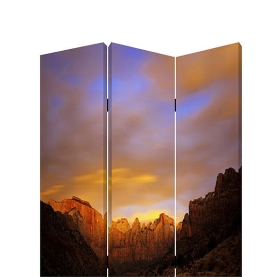 Sunset Plateau Print Foldable Canvas Screen with 3 Panels in Multicolor