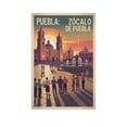 thumbnail image 1 of Sunset Plaza Wall Art Zocalo De Puebla Mexico Vintage Travel Poster Historic Cathedral Fountains Canvas Poster, 1 of 8