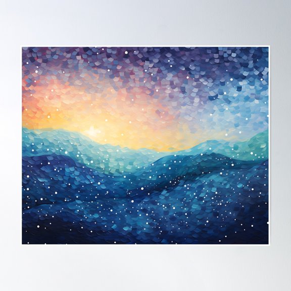 Sunset - Pointillism Poster Wall Art, Modern Wall Decor, 8x12 UNFRAMED