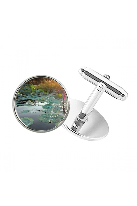 Sunset Pond Round Button Cuff Clip Stud Cufflinks