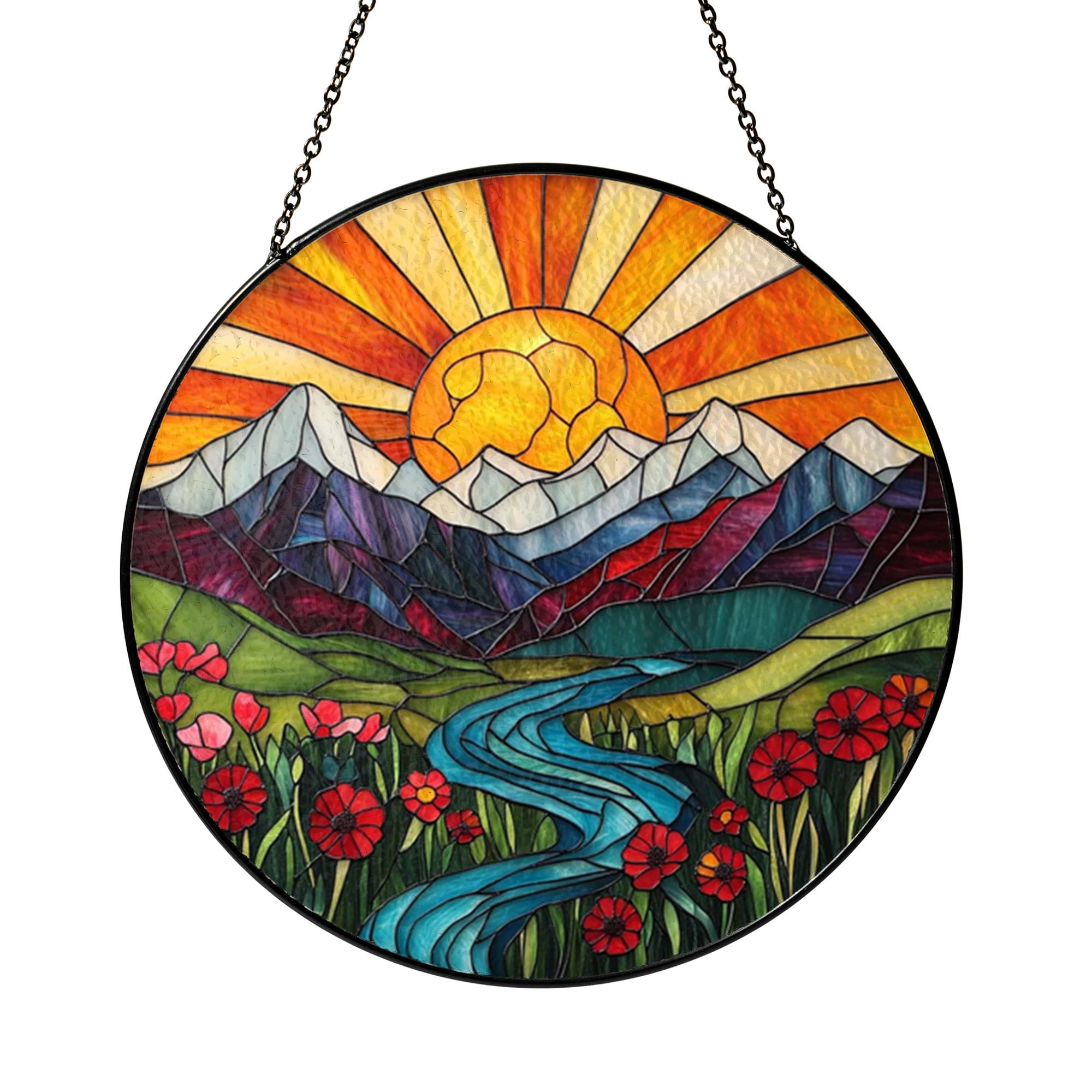 Window Drawing. Sign Sunset Poppy Flower Stained Glass Window Hanging, Botanical Art Panel ...