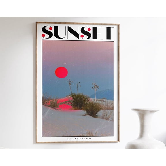 Sunset Poster, 70S Retro Print, Red Wall Art, Beach Poster, Summer House Poster, Psychedelic Art, Trippy Poster, Preppy Print, Dorm Poster Wall Art, Modern Wall Decor, 8x12 UNFRAMED